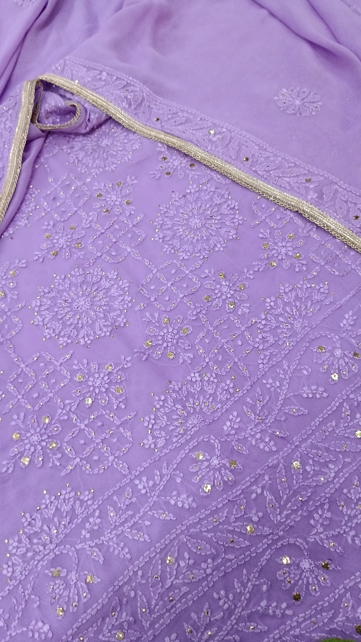 Lavender Pure Georgette Chikankari kurta dupatta Fabric