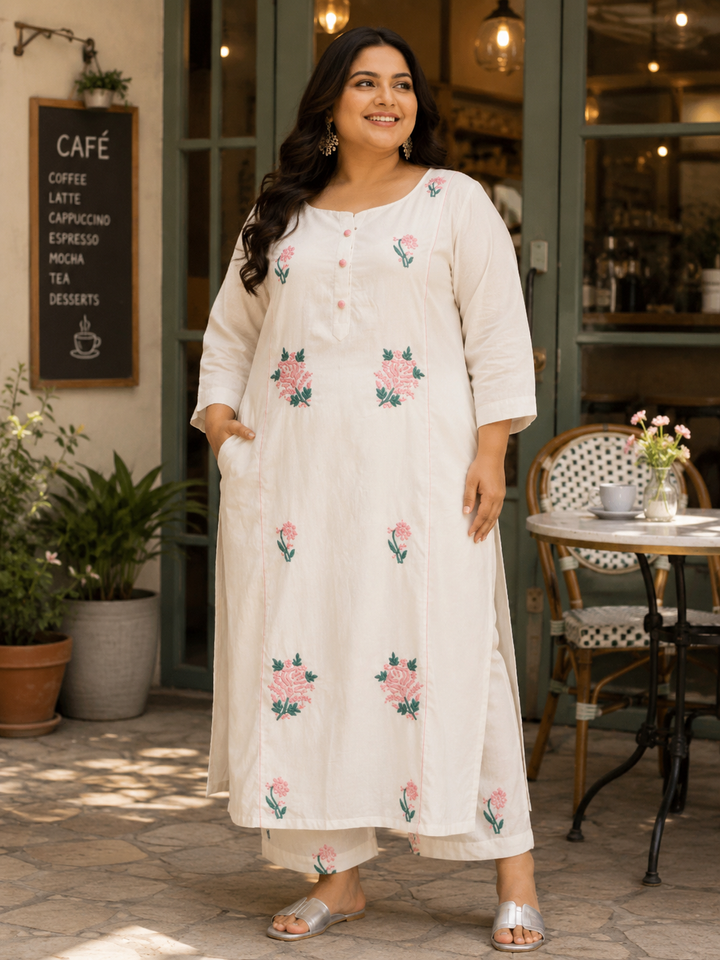White Chanderi Chikankari kurta With Pant -Custom Made