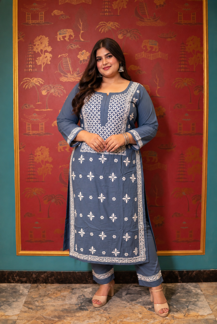 Grey Rayon Chikankari Set