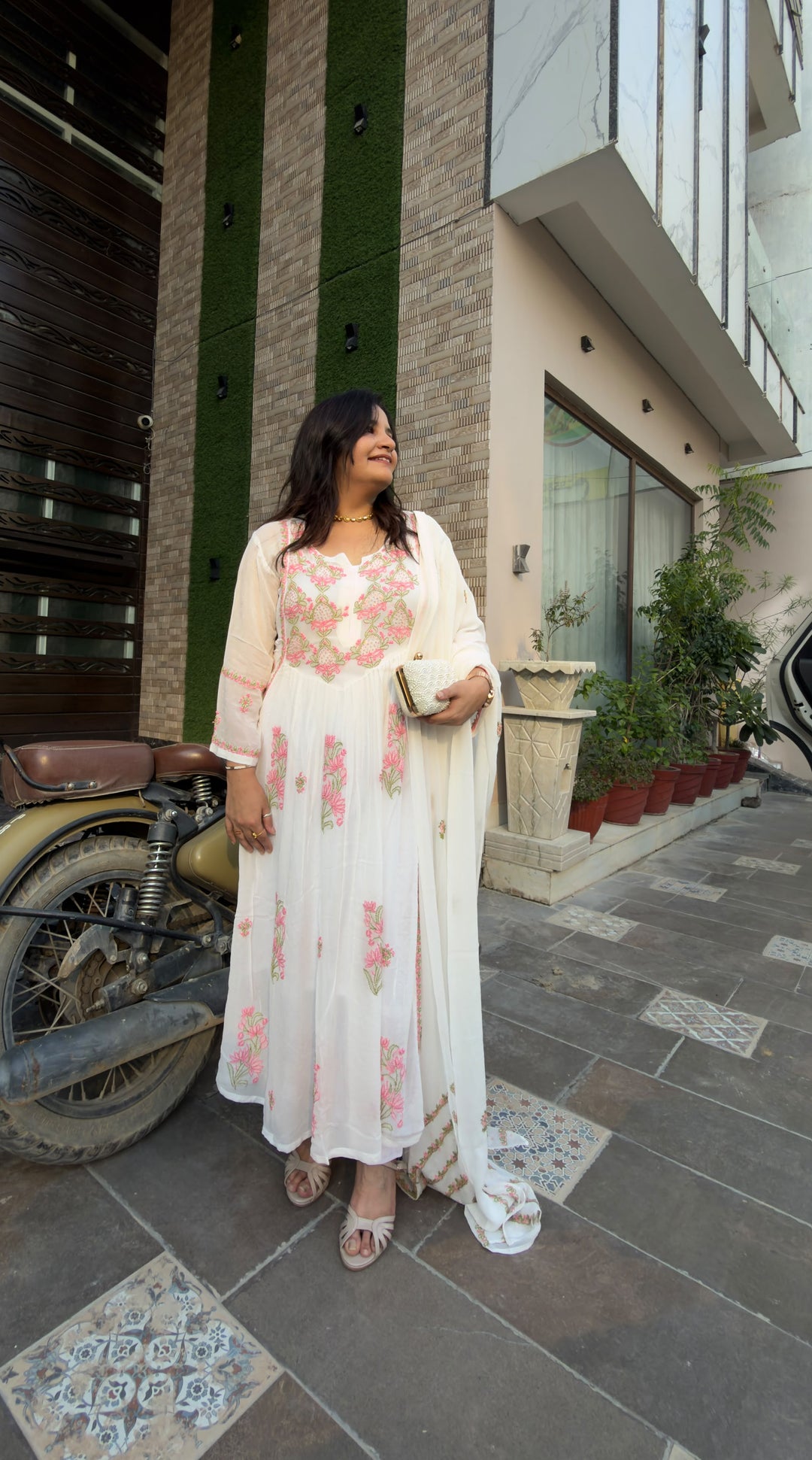 White A-line Chikankari Georgette Set - Custom made