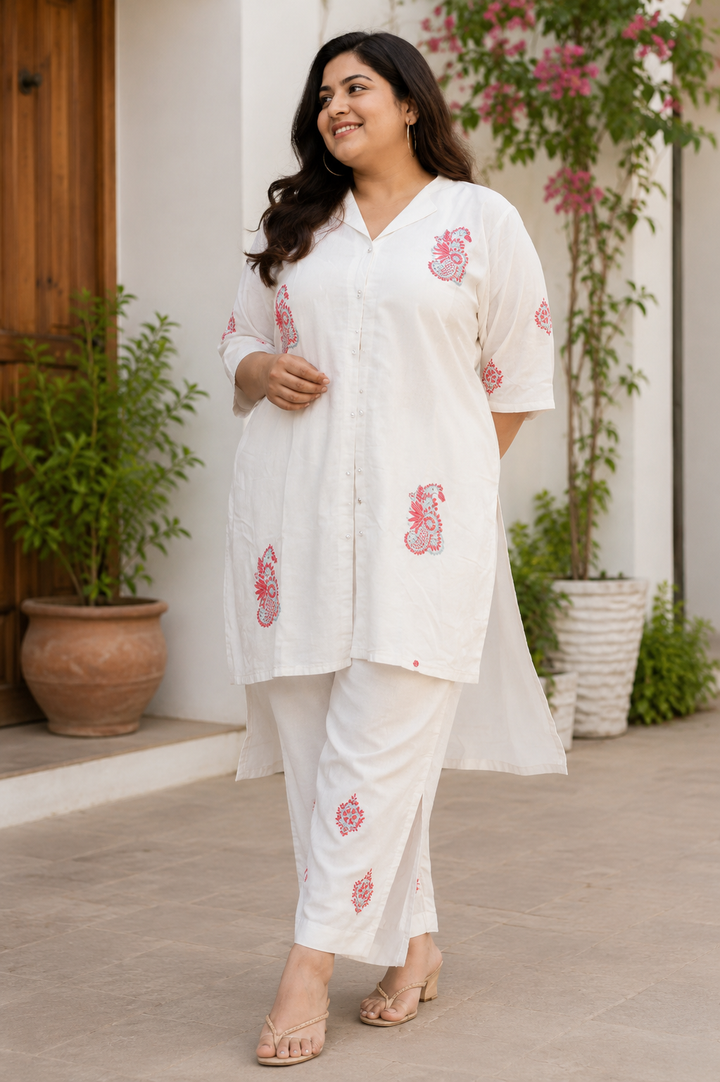 White Chanderi Chikankari Co-ord Set -Custom Made
