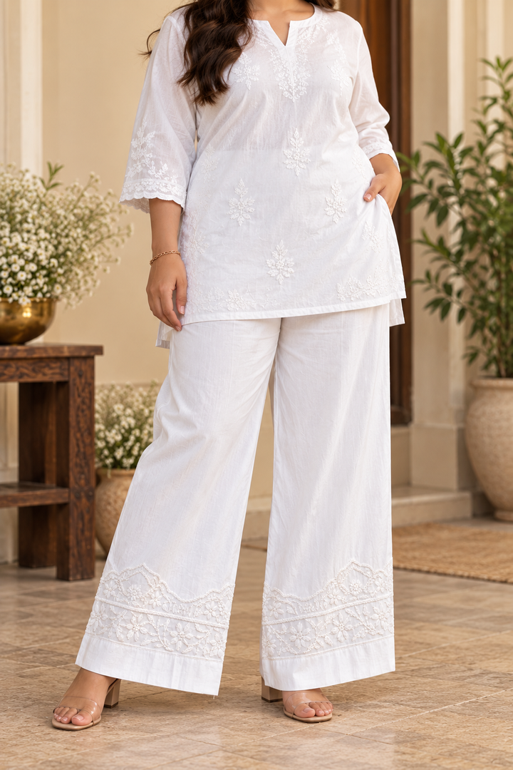 White Stretchable Chikankari pant -Custom Made