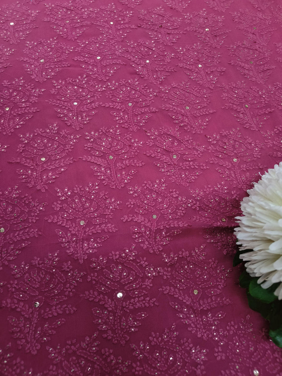Onion Pink Pure Georgette Chikankari kurta dupatta Fabric