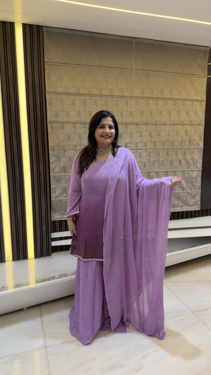 Purple ombre pure Georgette sharara set -Custom Made