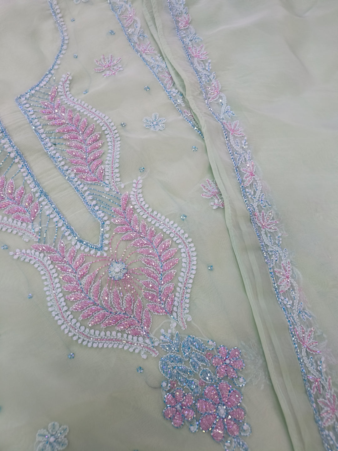Mint green Chikankari kurta Duppata Fabric