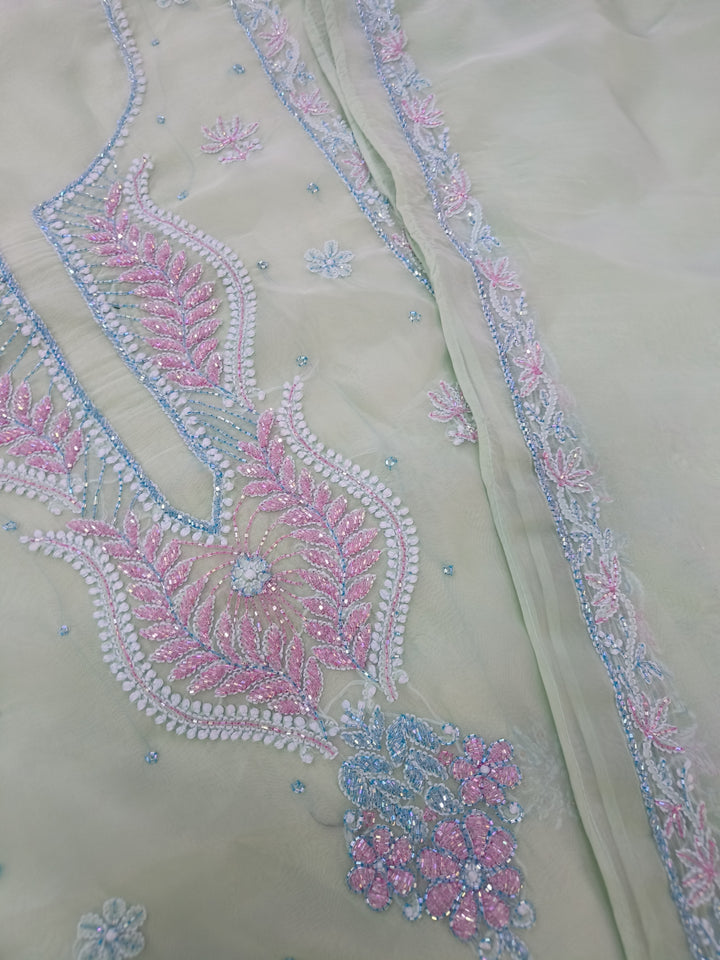 Mint green Chikankari kurta Duppata Fabric