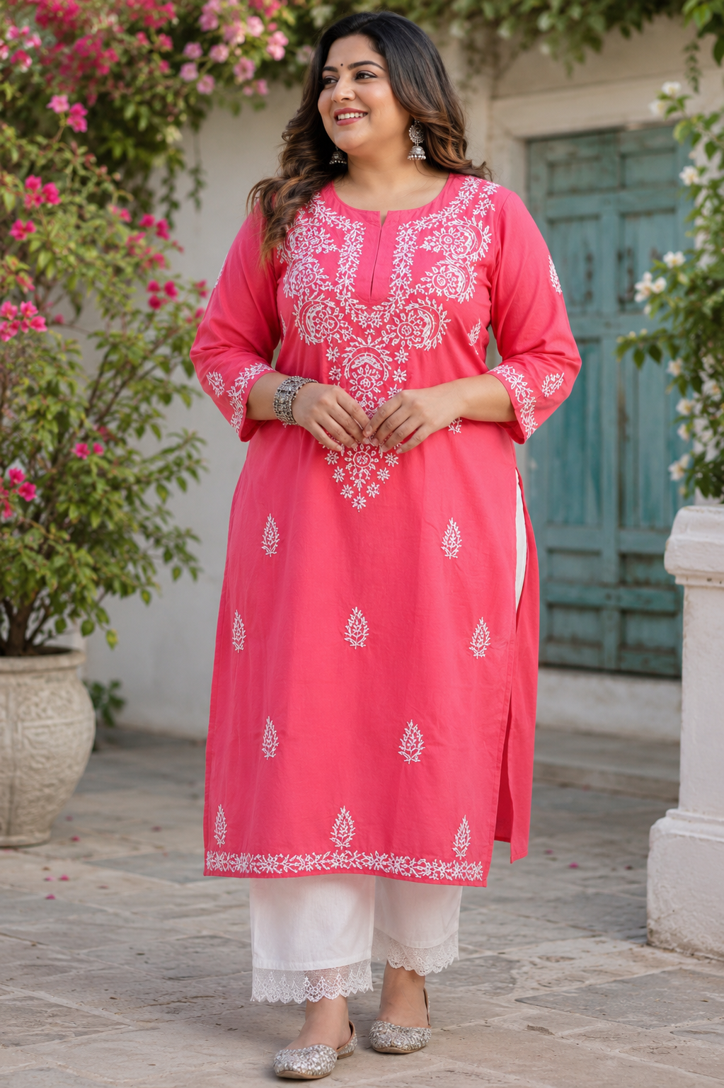 Peach Rayon Chikankari Kurta- Custom Made