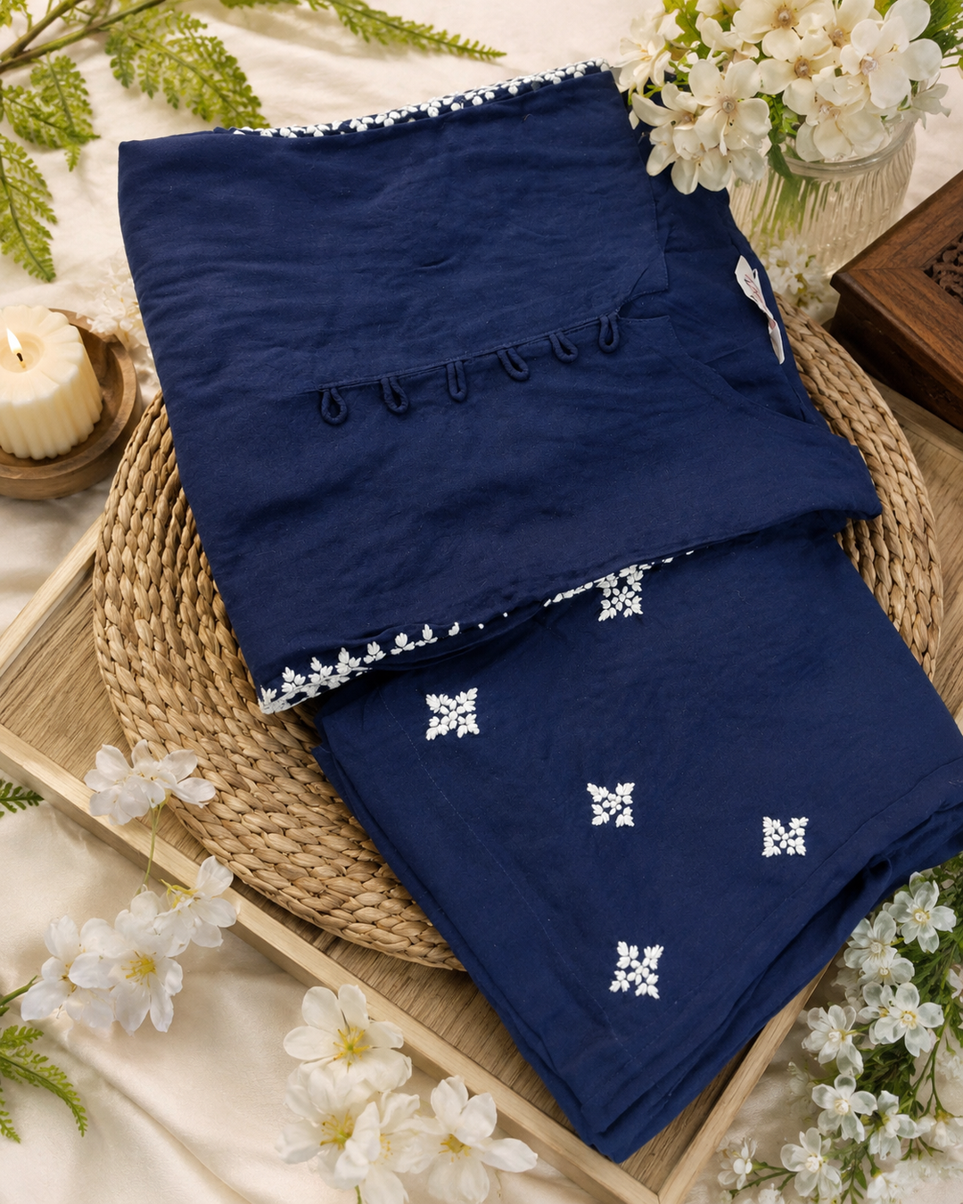 Navy Blue rayon Chikankari kurta set