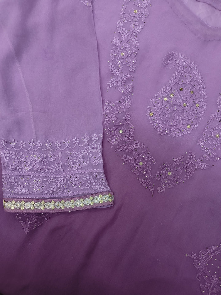 Purple ombre pure Georgette sharara set -Custom Made