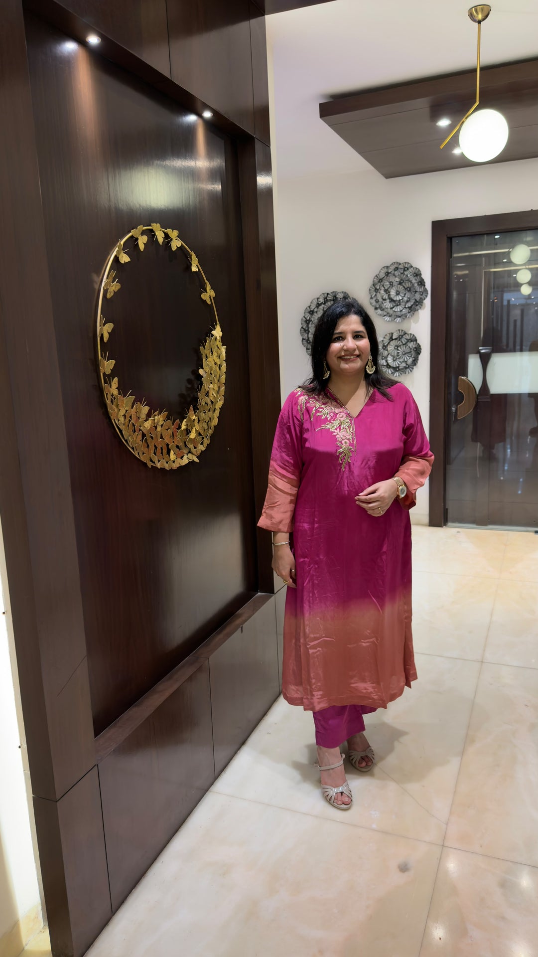 Pink ombre Hand Embroidered kurta with pant Set -Custom Made