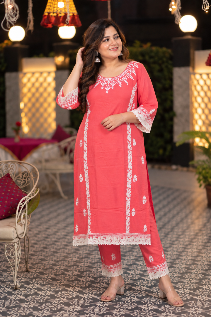 Dark Pink Reyon Chikankari Kurta