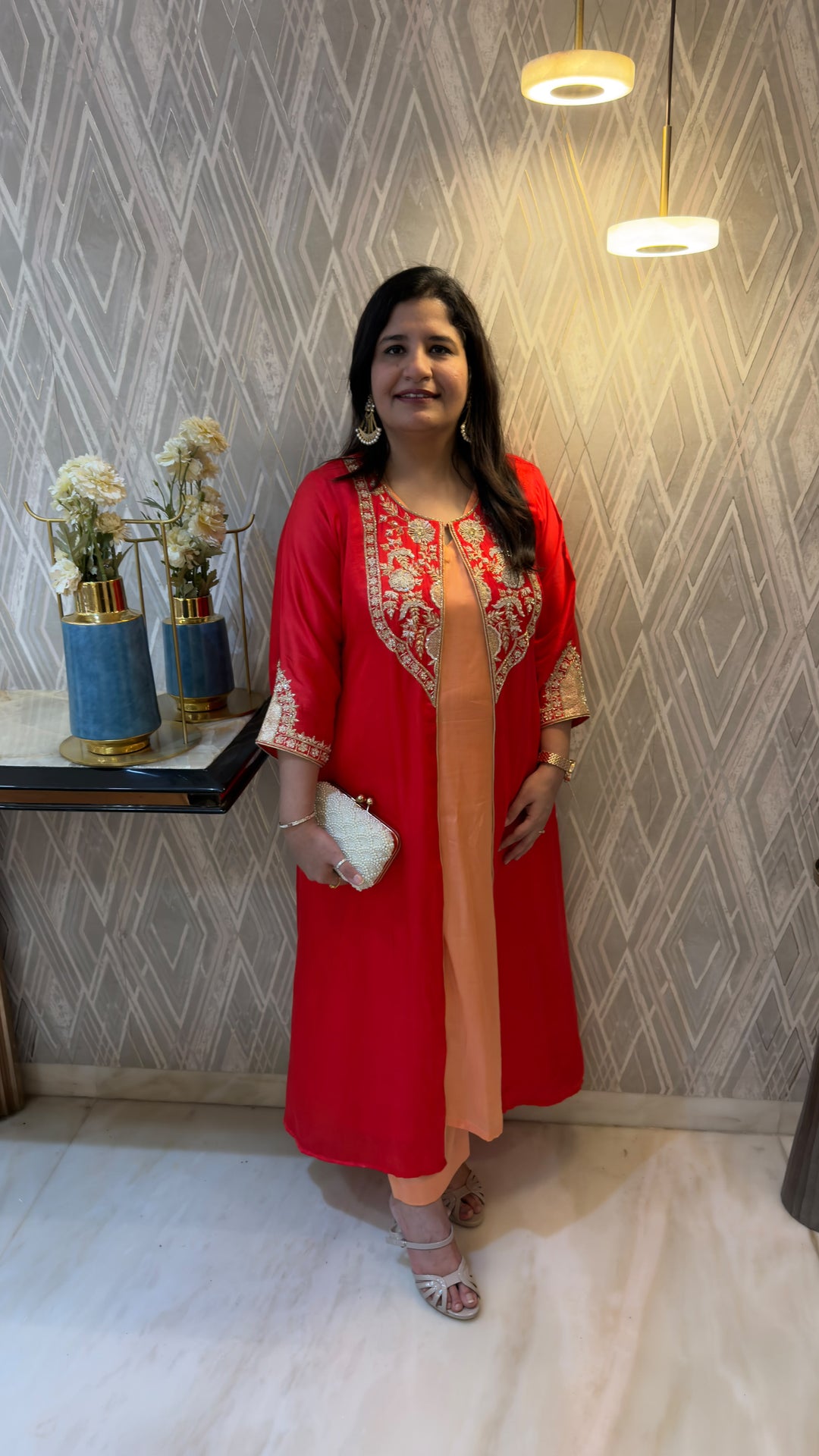 Red Hand Embroidered Shrug Set-Custom Made