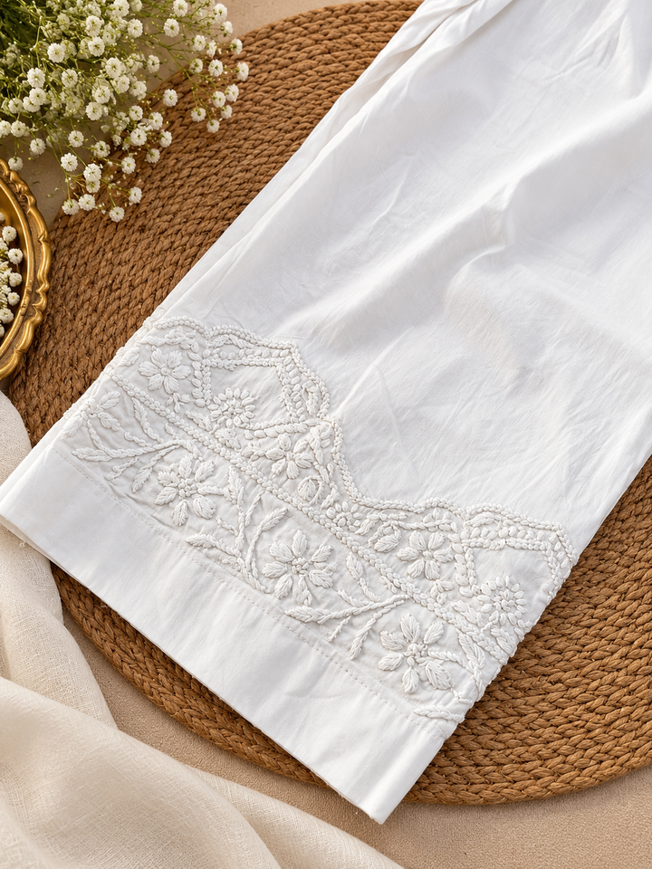 White Stretchable Chikankari pant -Custom Made