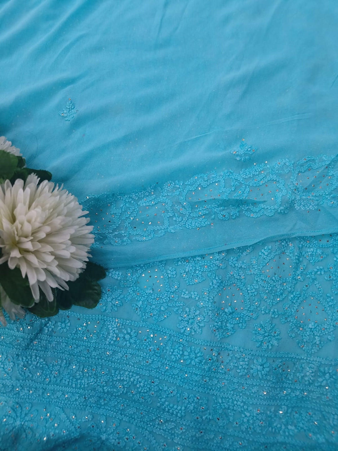 Aqua Blue Georgette Chikankari Kurta Duppata set
