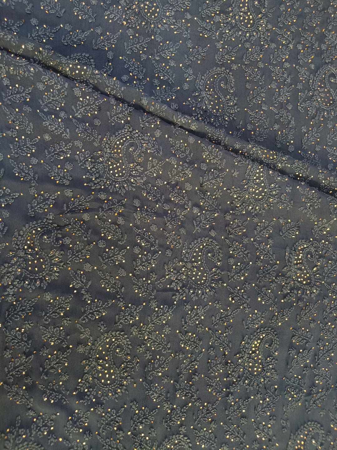 Navy Blue Georgette Chikankari Kurta Duppata Fabric