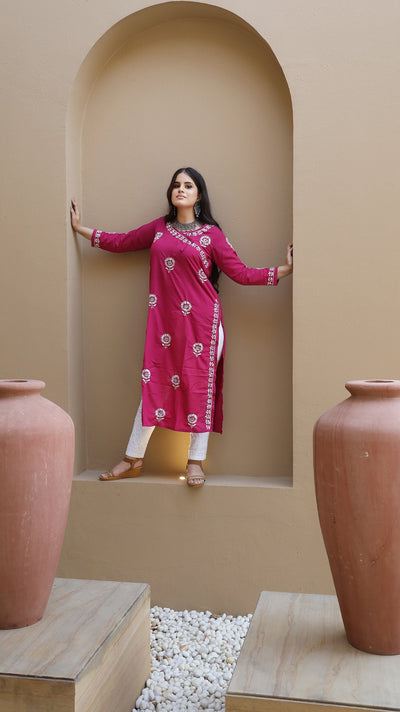 Dark Pink Modal Chikankari Kurta