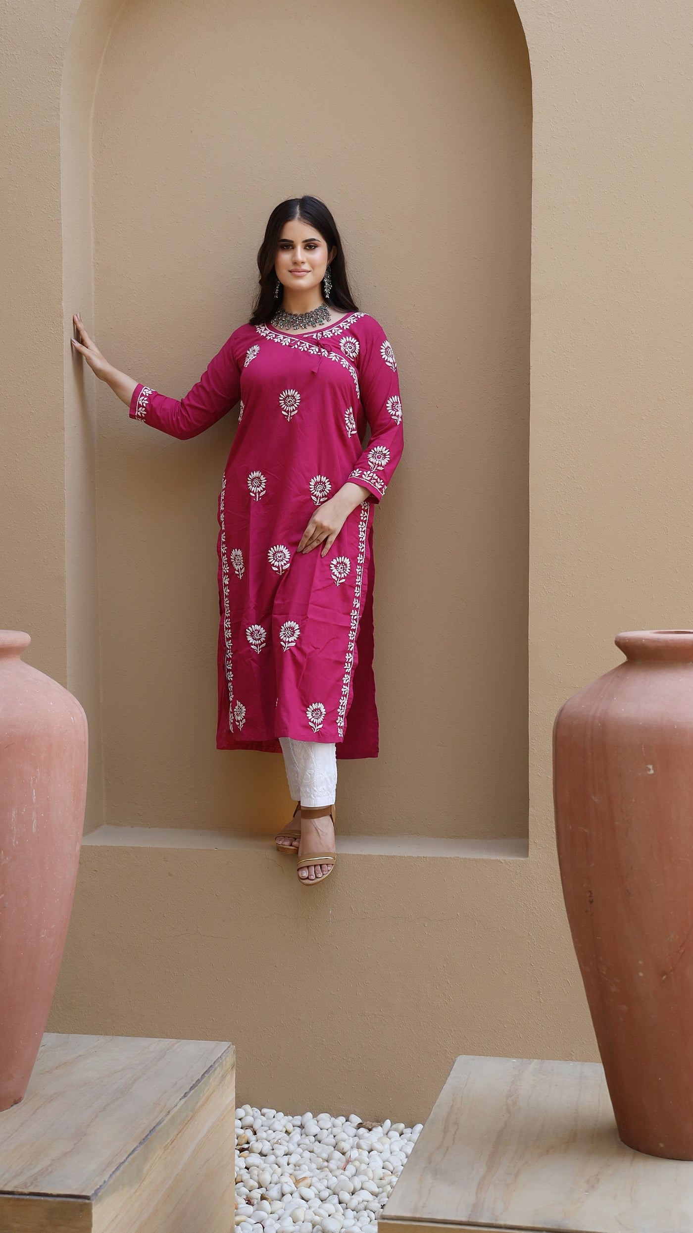 Dark Pink Modal Chikankari Kurta