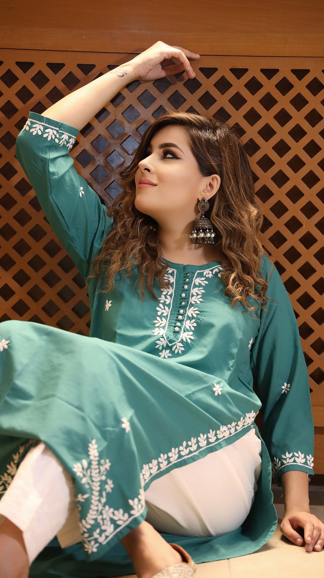 Teal Green Modal Chikankari Kurta