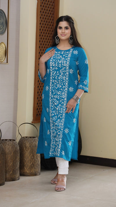 Blue Modal Chikankari kurta