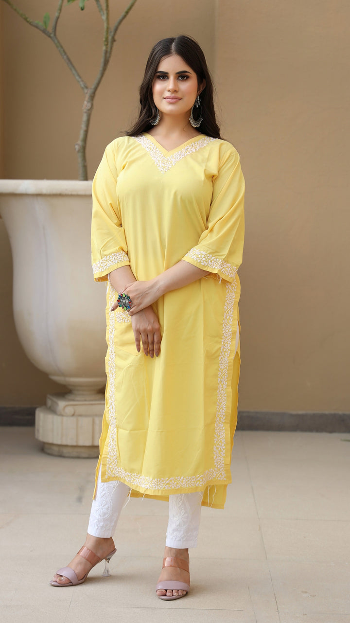Yellow Modal Chikankari Kurta