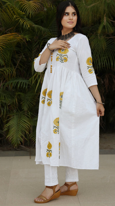 White A-Line Chikankari Kurta