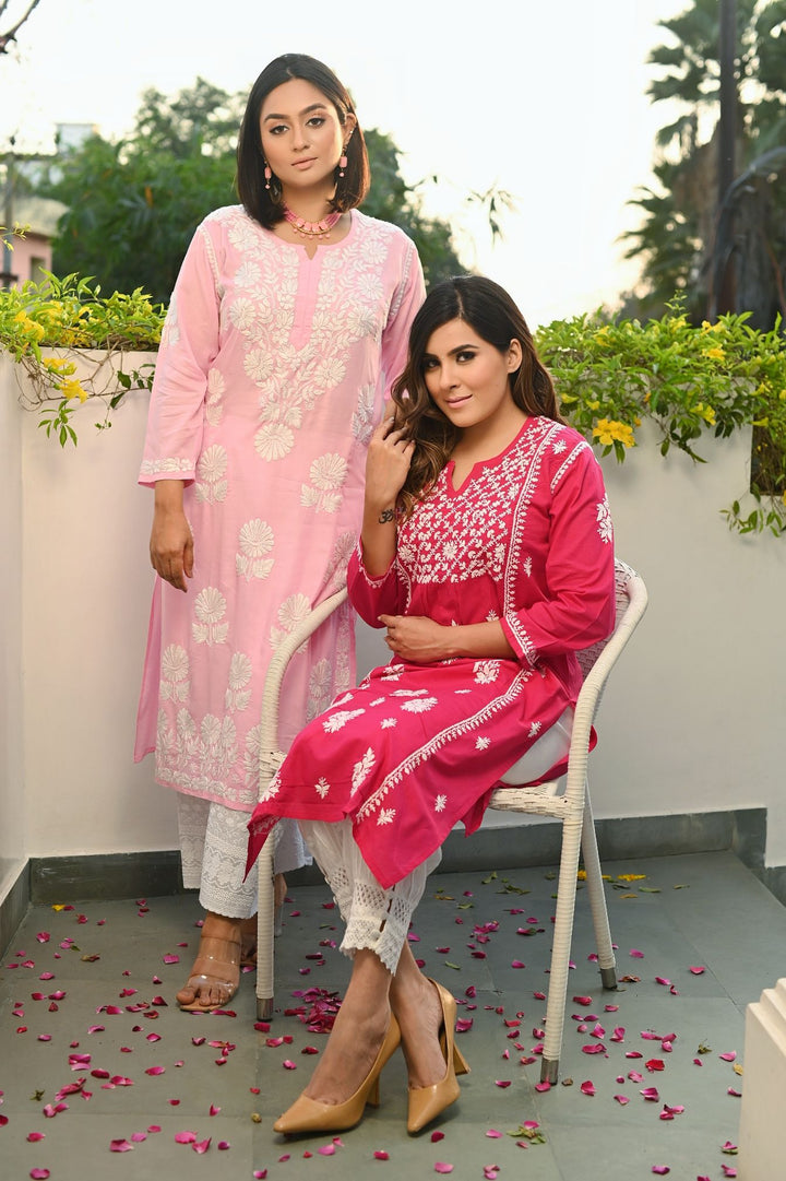 Red Cotton Chikankari Kurta
