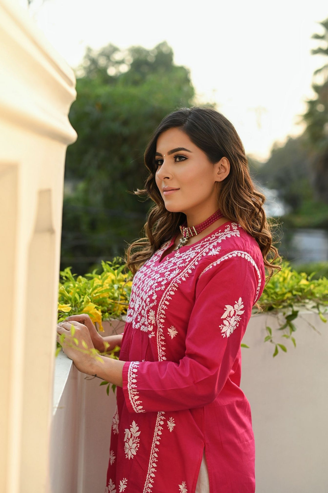 Red Cotton Chikankari Kurta