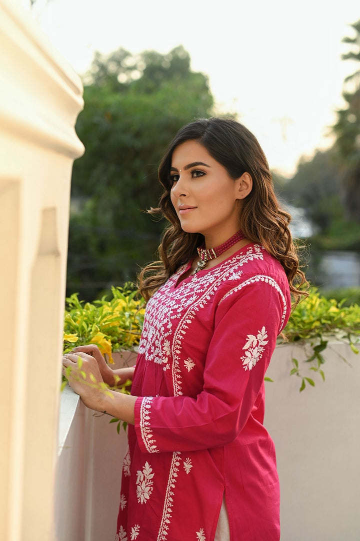 Red Cotton Chikankari Kurta