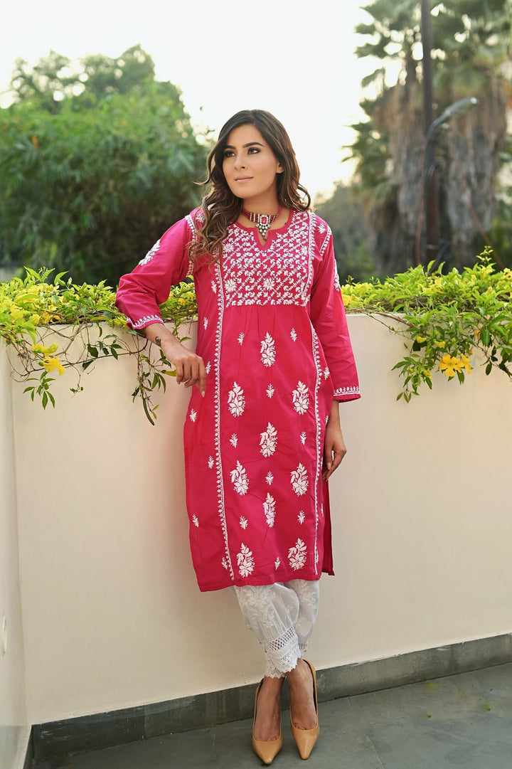 Red Cotton Chikankari Kurta