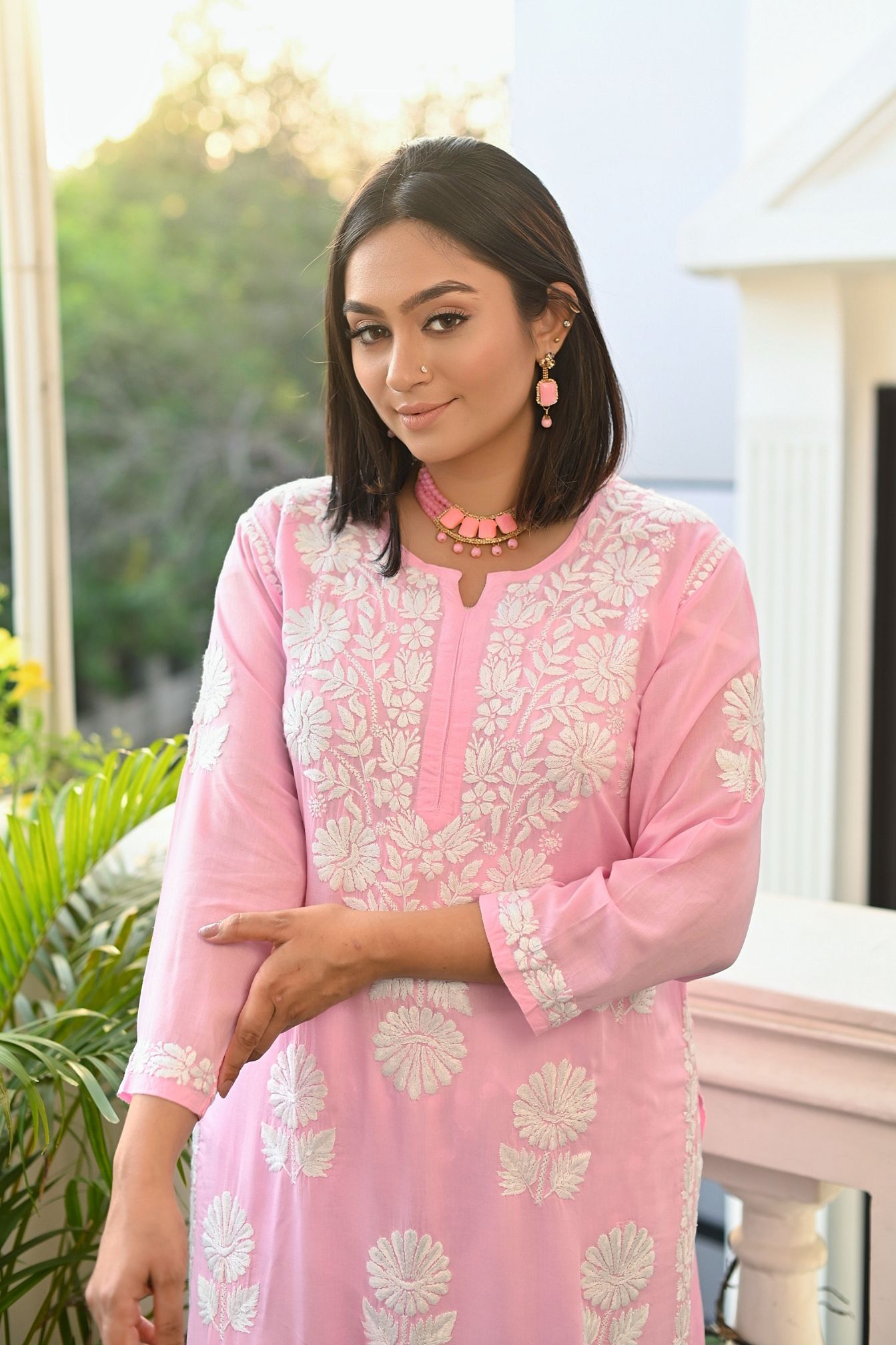 Pink Modal Chikankari Kurta