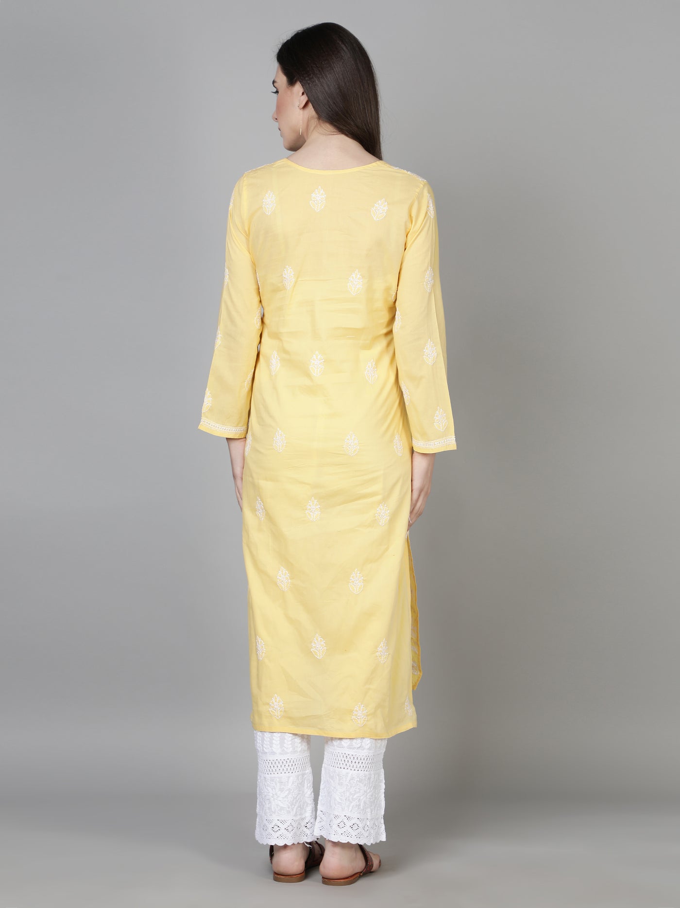 Lemon Yellow Pure Cotton Chikankari kurta