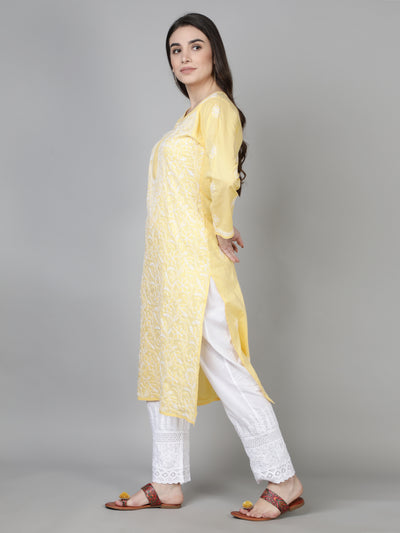 Lemon Yellow Pure Cotton Chikankari kurta