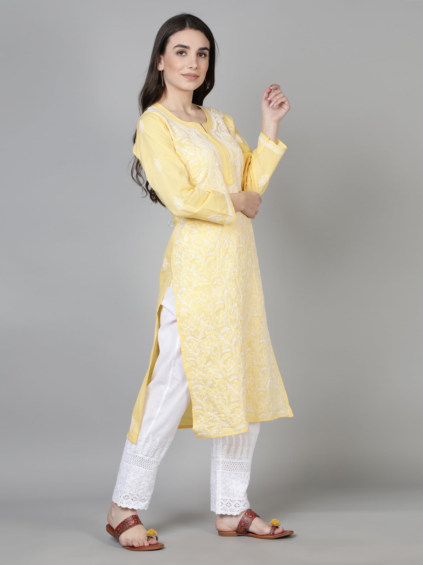 Lemon Yellow Pure Cotton Chikankari kurta