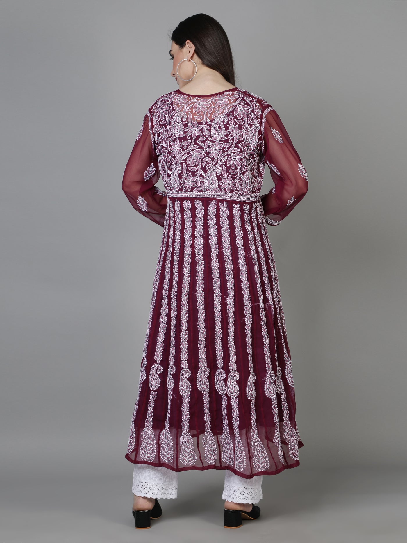 Wine Georgette Chikankari Kurta