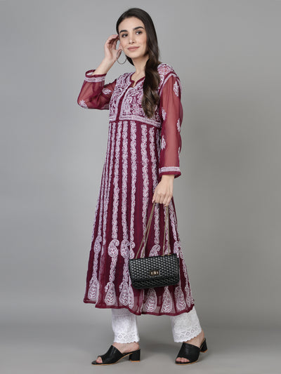 Wine Georgette Chikankari Kurta