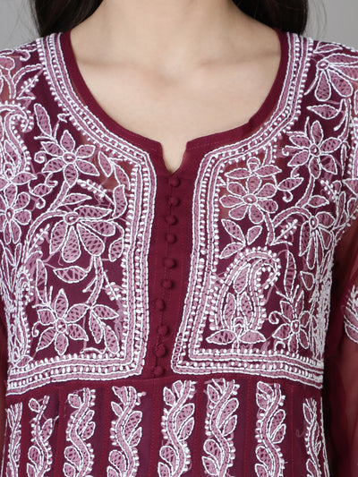 Wine Georgette Chikankari Kurta