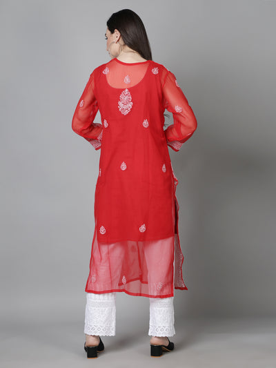 Red Georgette Chikankari Kurta