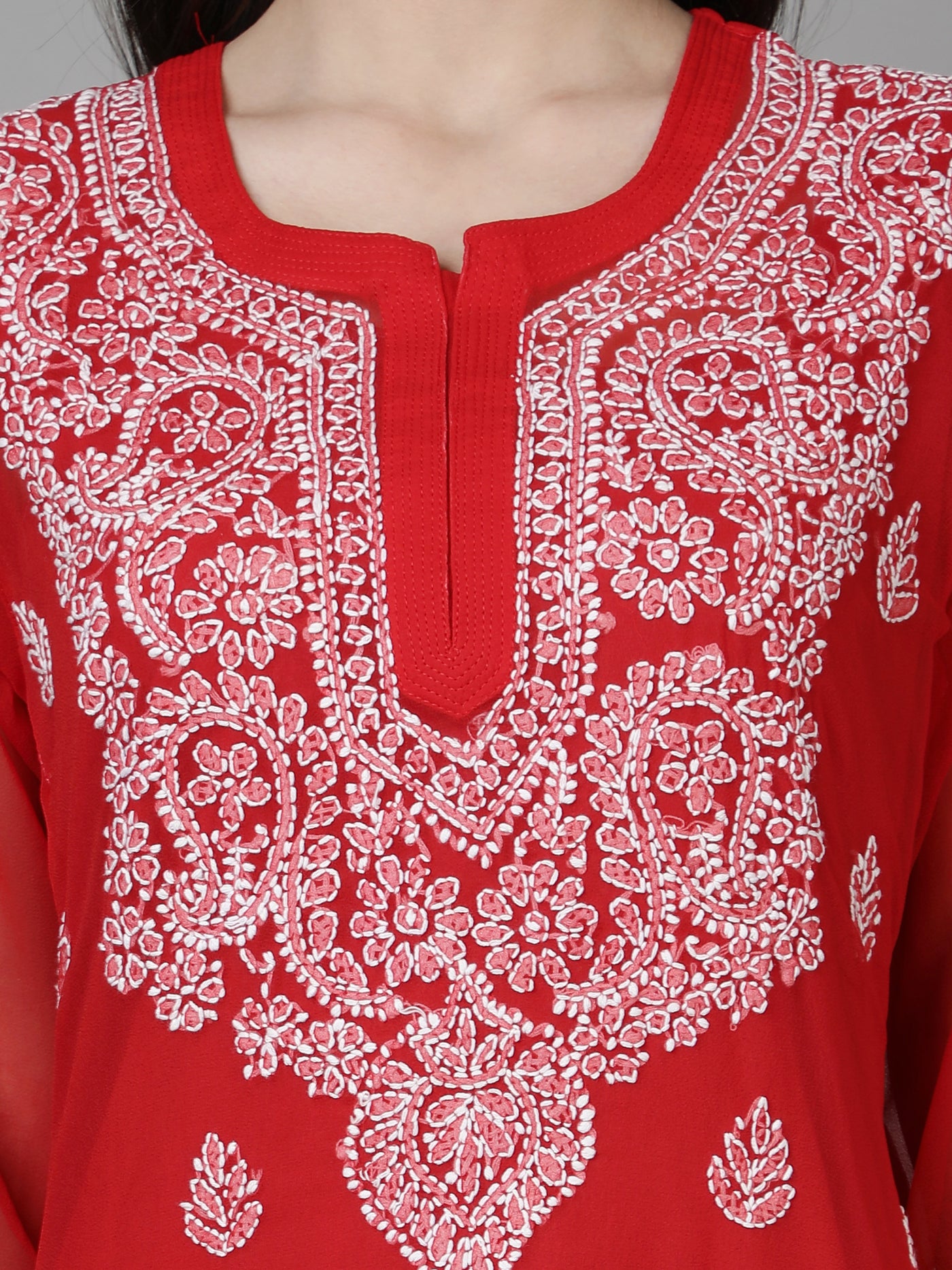 Red Georgette Chikankari Kurta