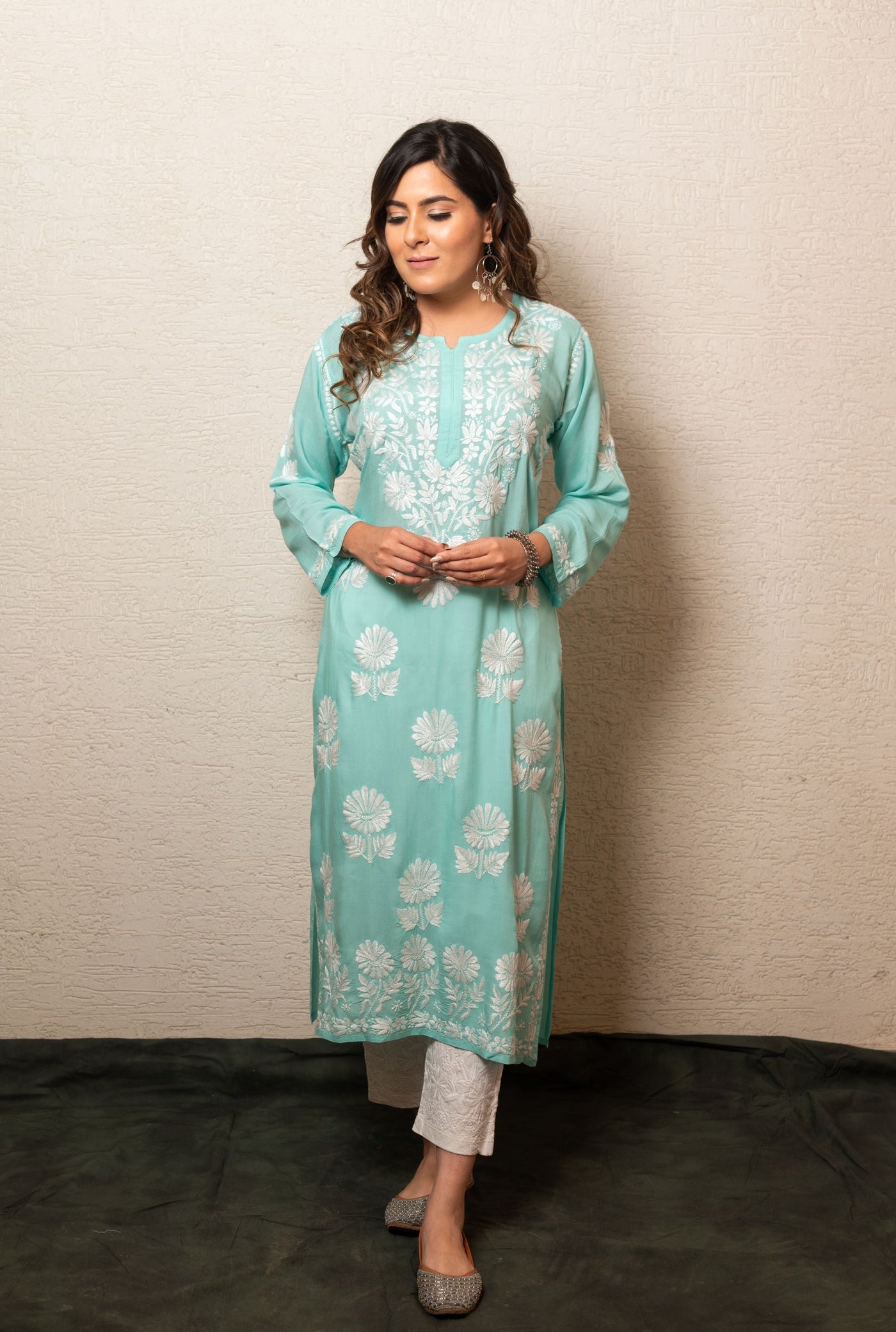 Sea Green Modal Chikankari Kurta