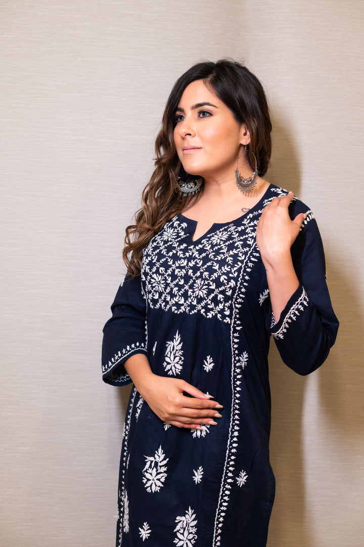 Navy Blue Cotton Chikankari Kurta