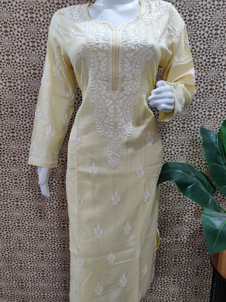 Lemon yellow cotton chikankari kurta