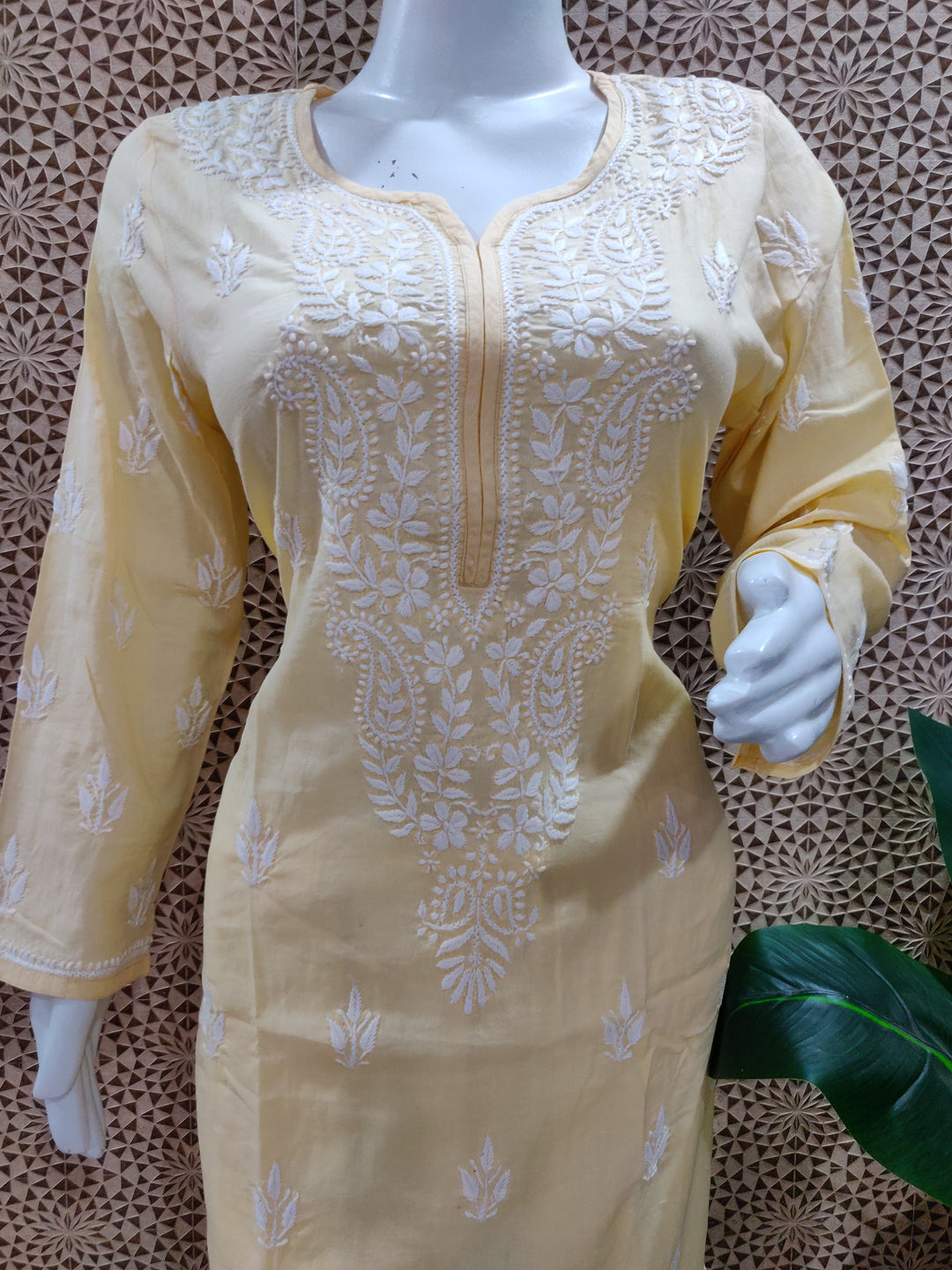 Lemon yellow cotton chikankari kurta