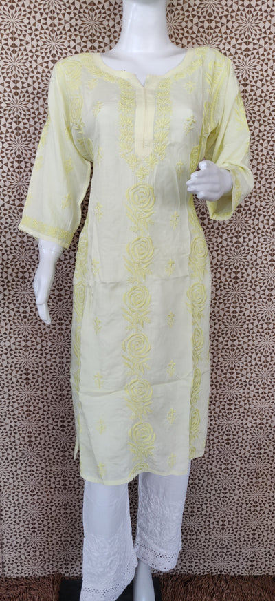 Lemon yellow modal  chikankari kurta