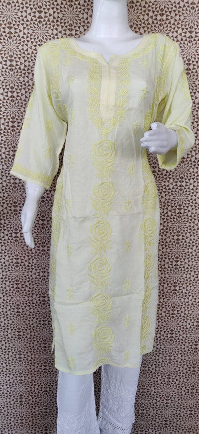 Lemon yellow modal  chikankari kurta