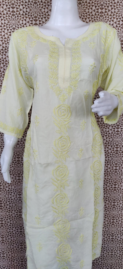 Lemon yellow modal  chikankari kurta