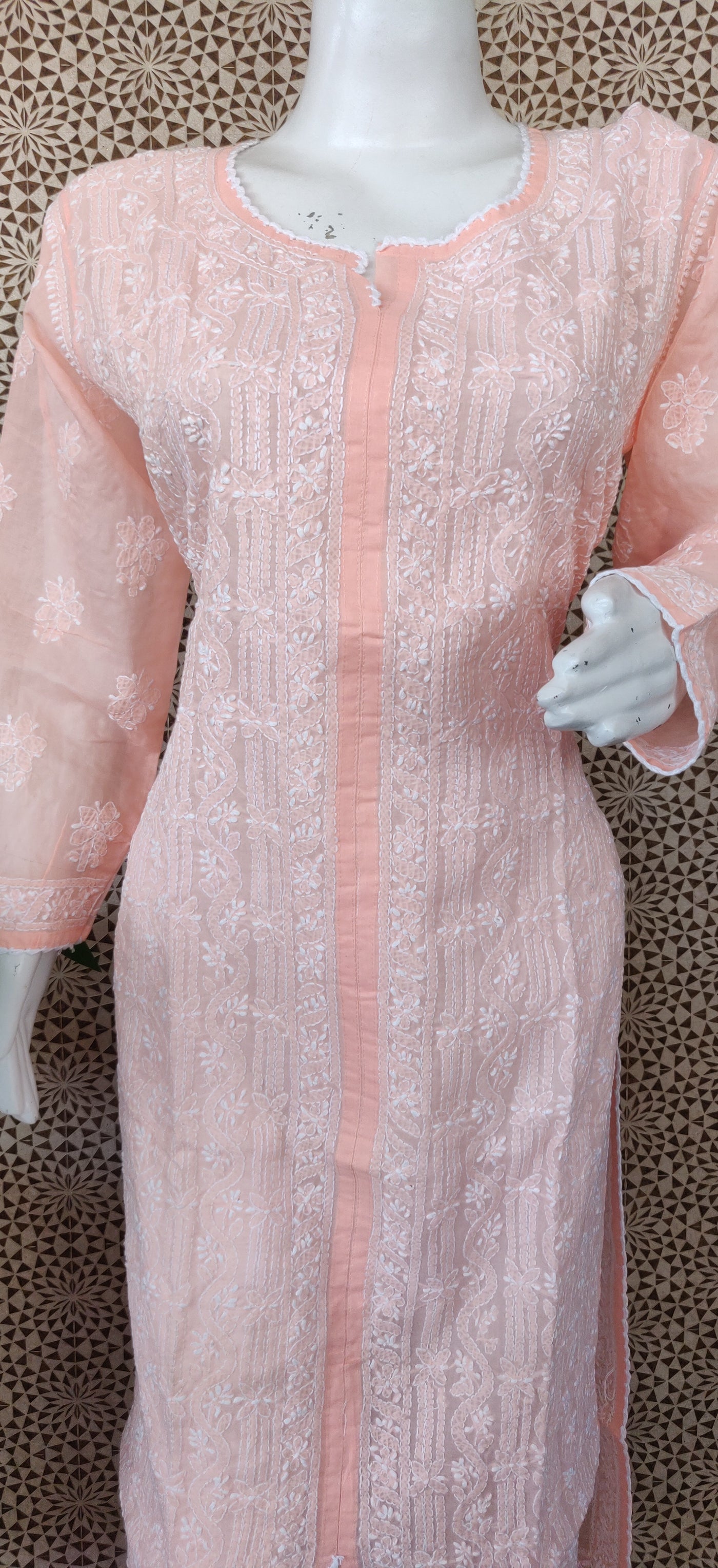 Peach cotton chikankari kurta