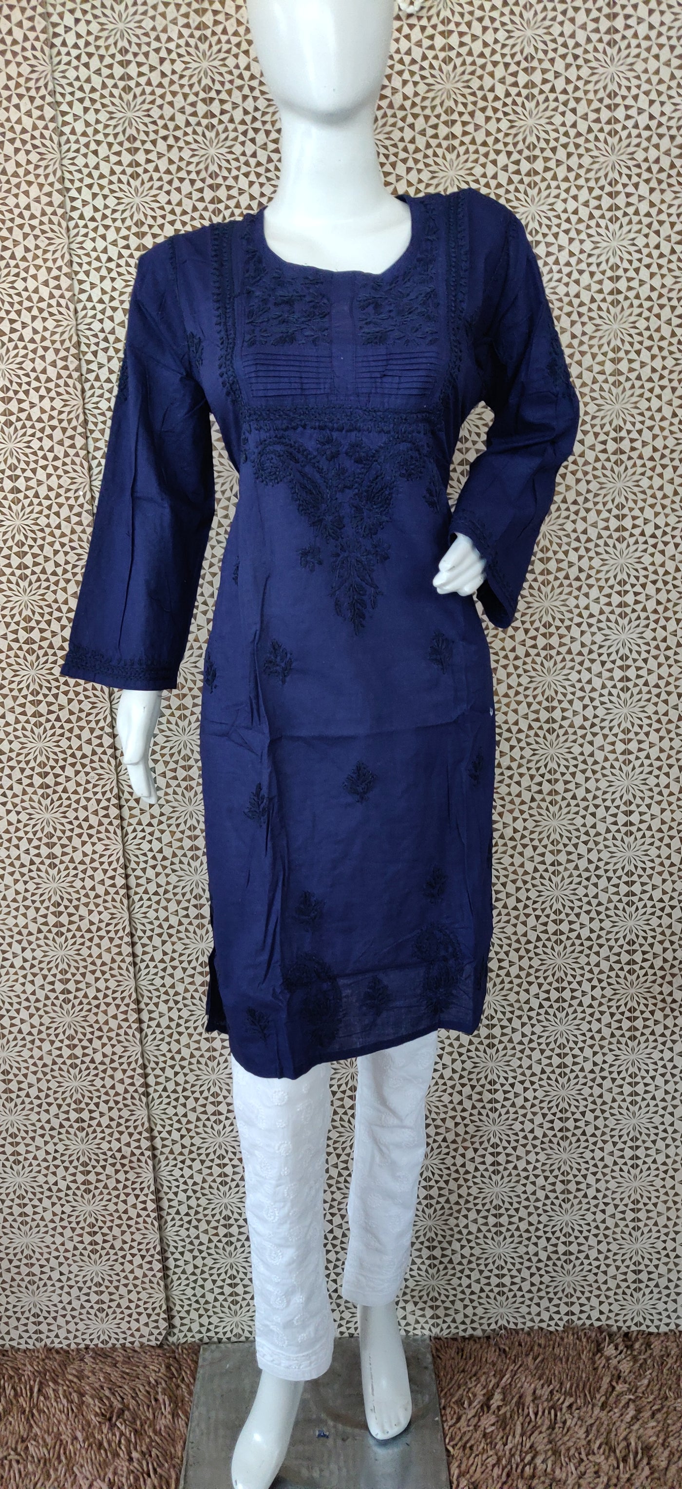 Navy blue cotton chikankari kurta