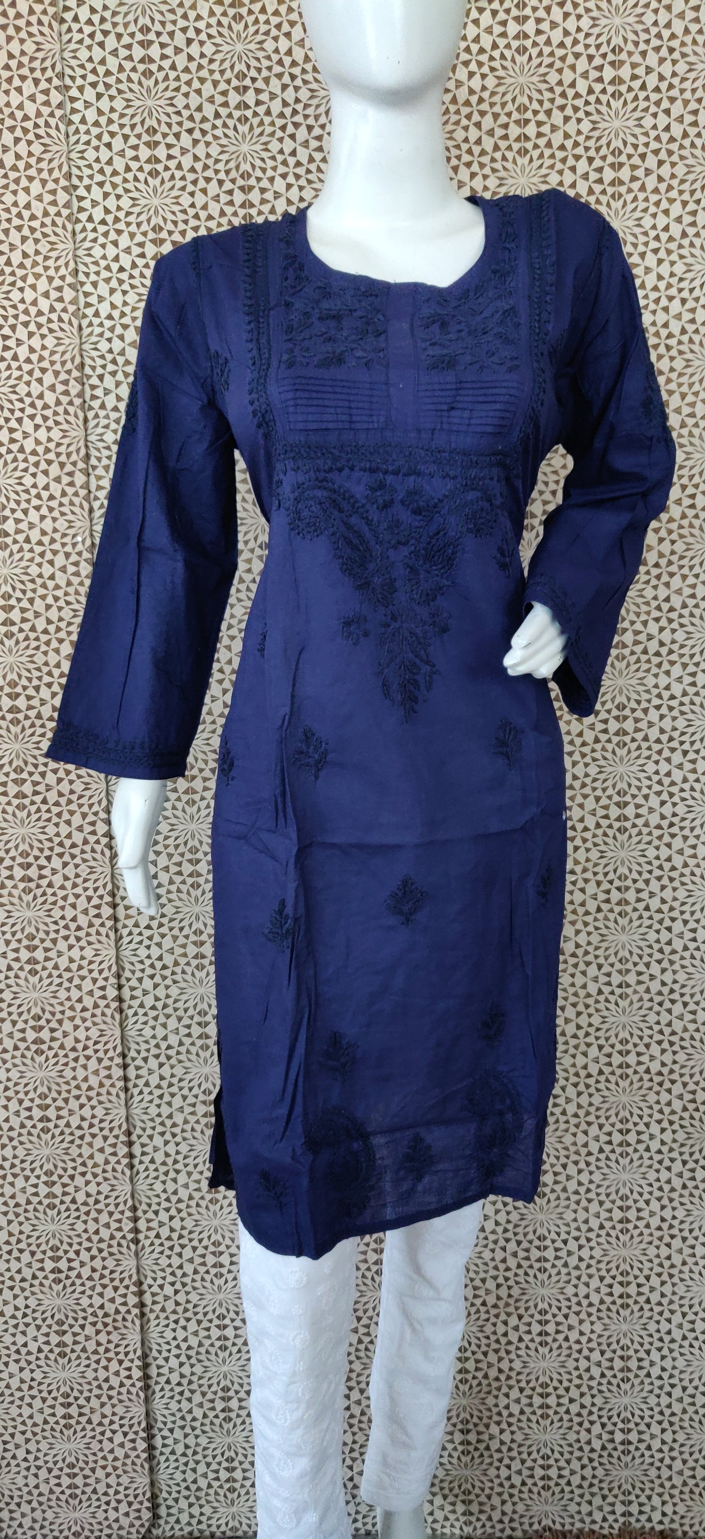 Navy blue cotton chikankari kurta