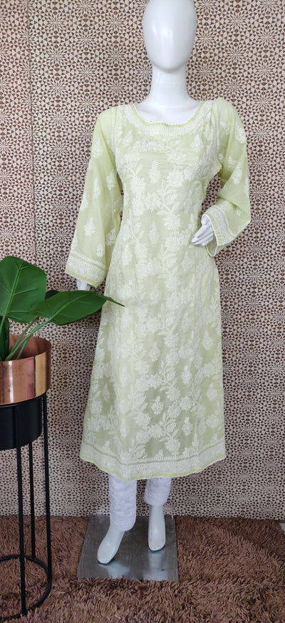 Light green A line  mul cotton chikankari kurta