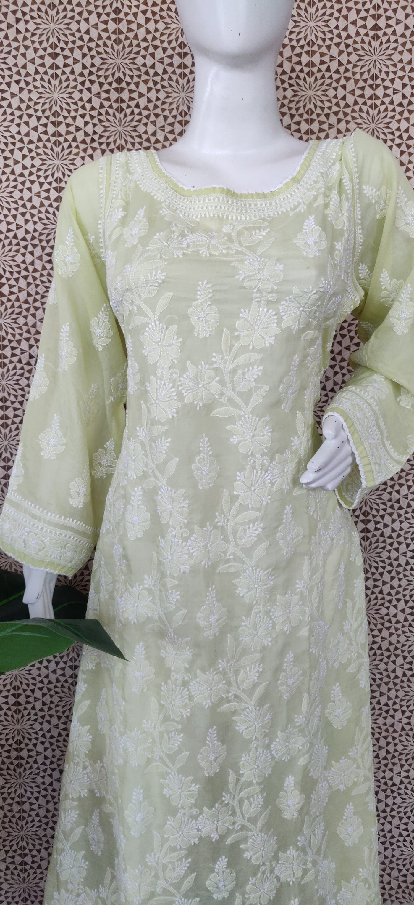 Light green A line  mul cotton chikankari kurta